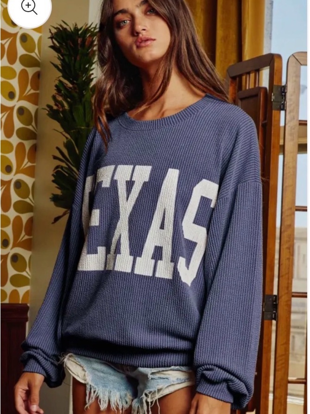 BUCKETLIST womens TEXAS Crewneck Sweater in Light Blue and White